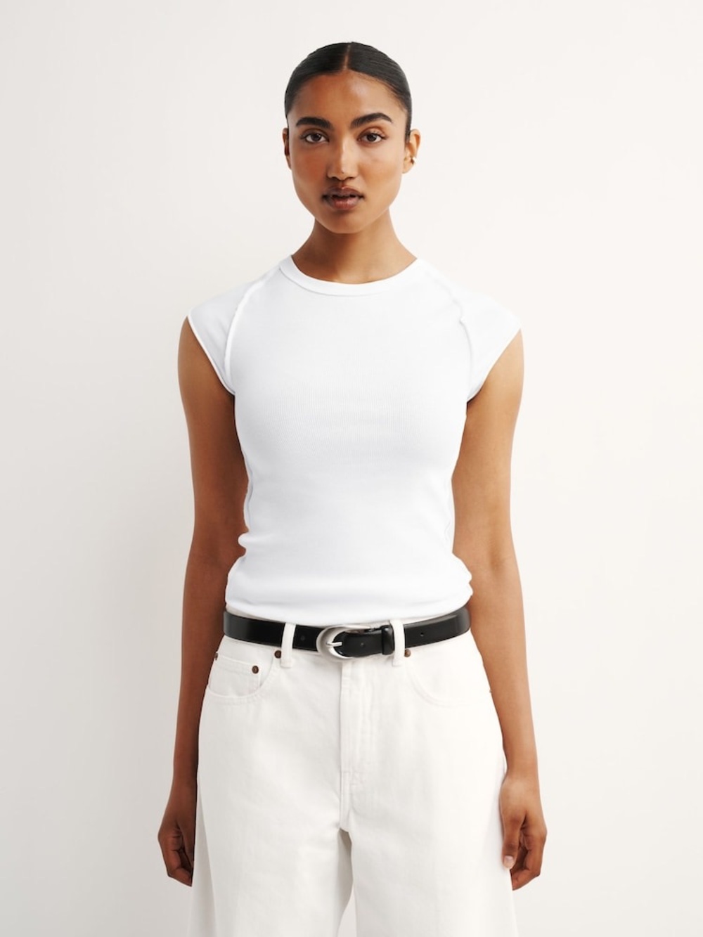 We The Free White Ribbed Cap-Sleeve Tank